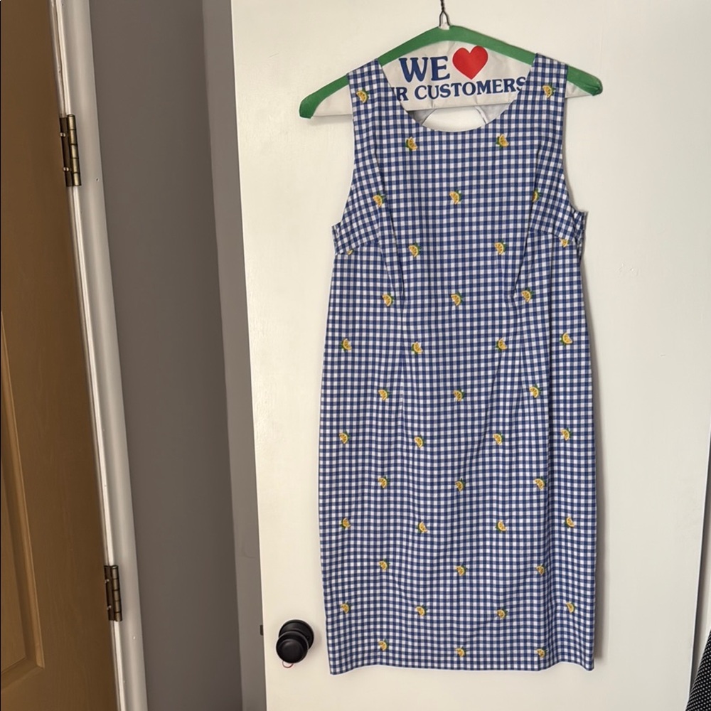 Talbots Blue Gingham Dress with Yellow Lemon Pattern